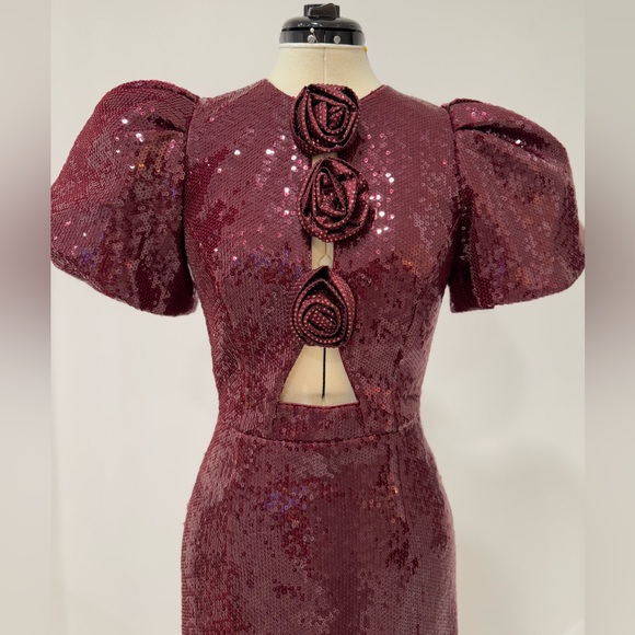 Rebecca Vallance Zelda puff-sleeve sequined mini dress burgundy - Picture 5 of 12